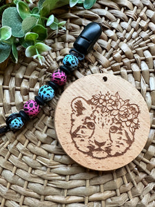 Baby Leopard Wood Teether with Clip